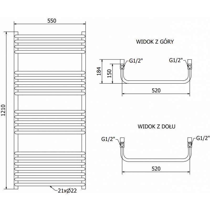 Mexen Apollo radiateur électrique 1210 x 550 mm, 600 W, blanc - W117-1210-550-2600-20