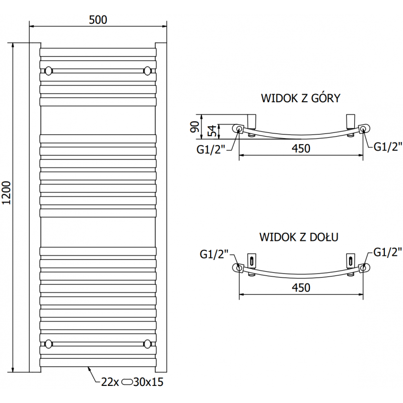Mexen Helios radiateur électrique 1200 x 500 mm, 600 W, noir - W103-1200-500-2600-70