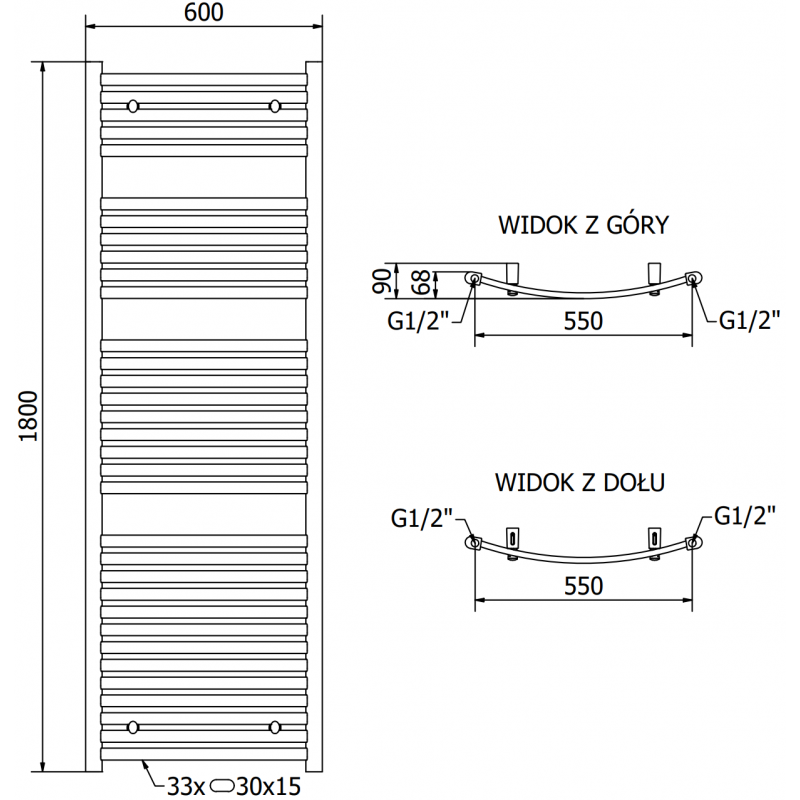 Mexen Helios radiateur électrique 1800 x 600 mm, 900 W, noir - W103-1800-600-2900-70
