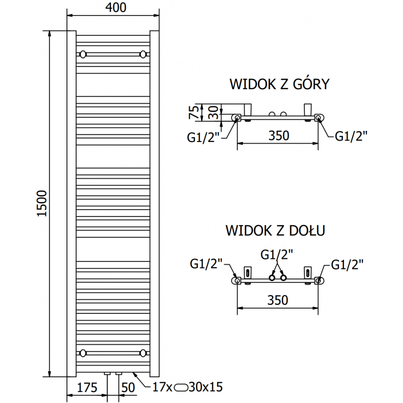 Mexen Hades radiateur électrique 1500 x 400 mm, 600 W, anthracite - W104-1500-400-2600-66