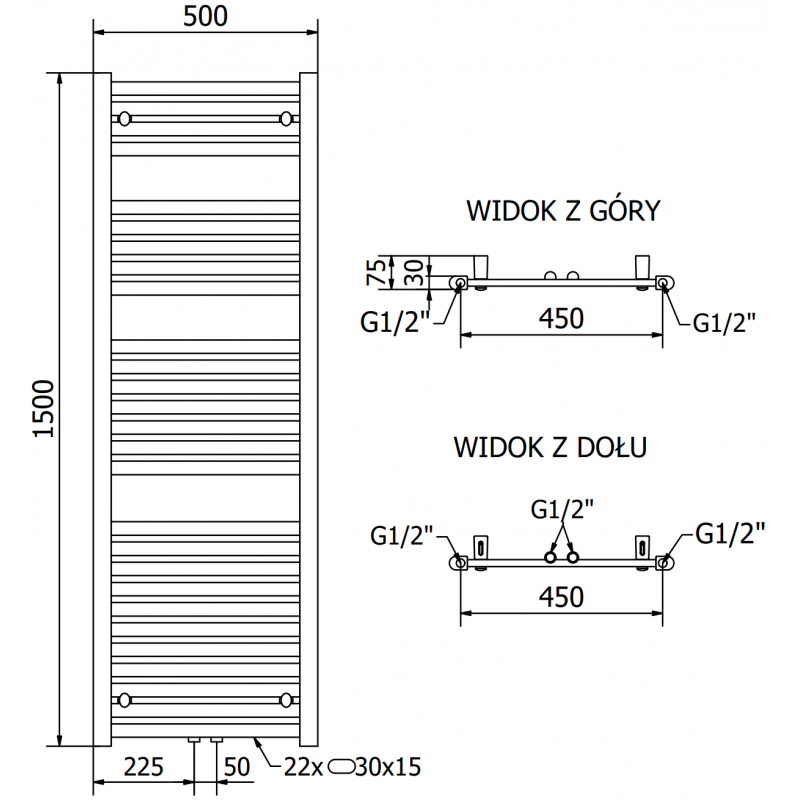 Mexen Hades radiateur électrique 1500 x 500 mm, 900 W, anthracite - W104-1500-500-2900-66