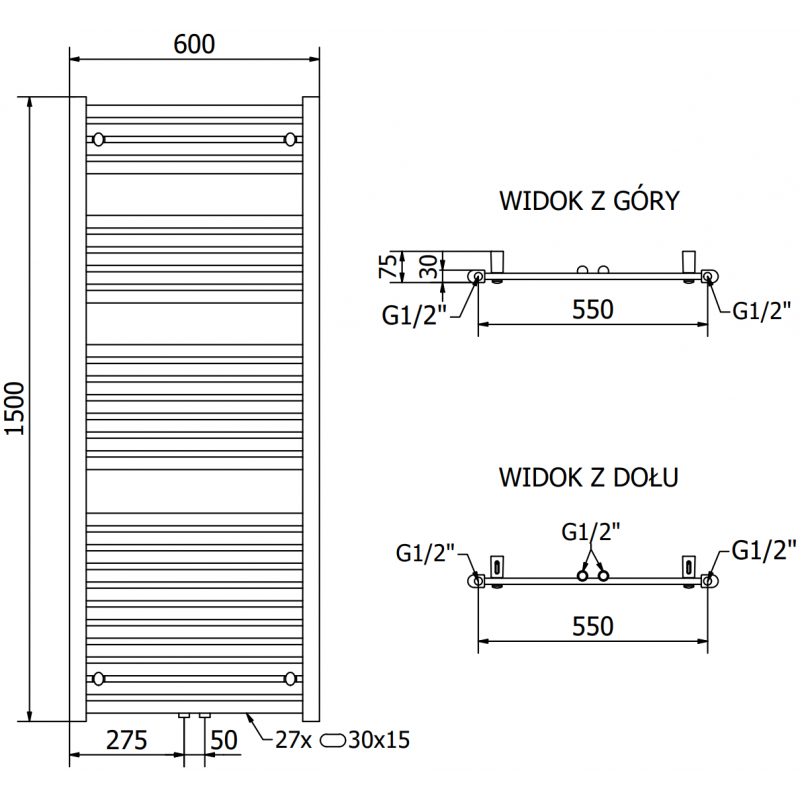 Mexen Hades radiateur électrique 1500 x 600 mm, 900 W, noir - W104-1500-600-2900-70