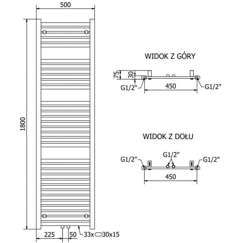 Mexen Hades radiateur électrique 1800 x 500 mm, 900 W, blanc - W104-1800-500-2900-20