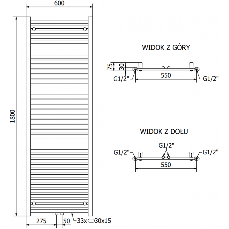 Mexen Hades radiateur électrique 1800 x 600 mm, 900 W, chromé - W104-1800-600-2900-01