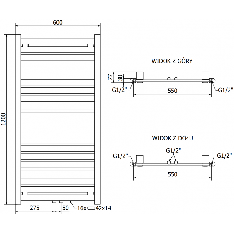 Mexen Uran radiateur électrique 1200 x 600 mm, 600 W, anthracite - W105-1200-600-2600-66