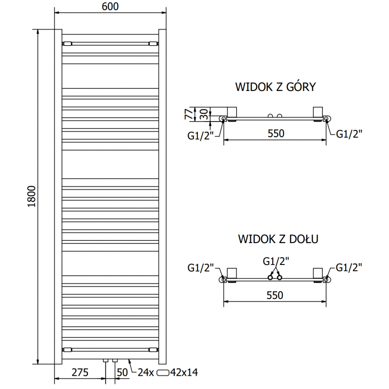 Mexen Uran radiateur électrique 1800 x 600 mm, 900 W, noir - W105-1800-600-2900-70