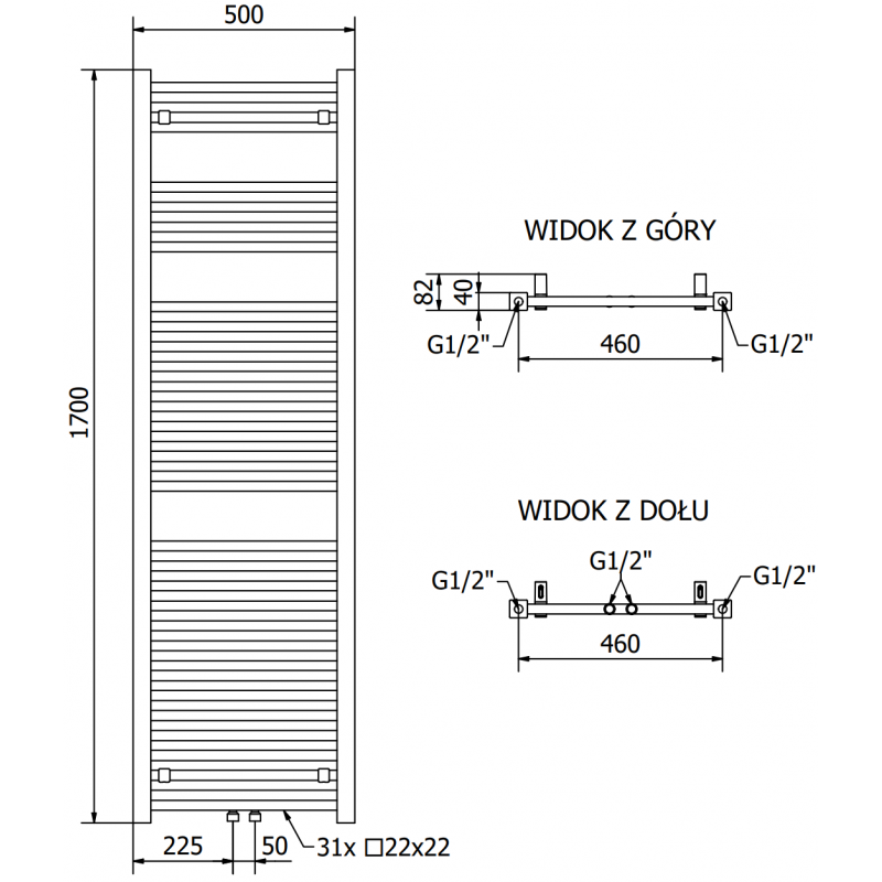 Mexen Pluton radiateur électrique 1700 x 500 mm, 900 W, blanc - W106-1700-500-2900-20