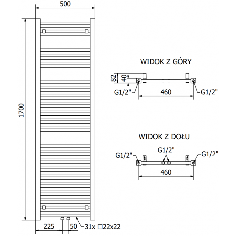 Mexen Pluton radiateur électrique 1700 x 500 mm, 900 W, noir - W106-1700-500-2900-70