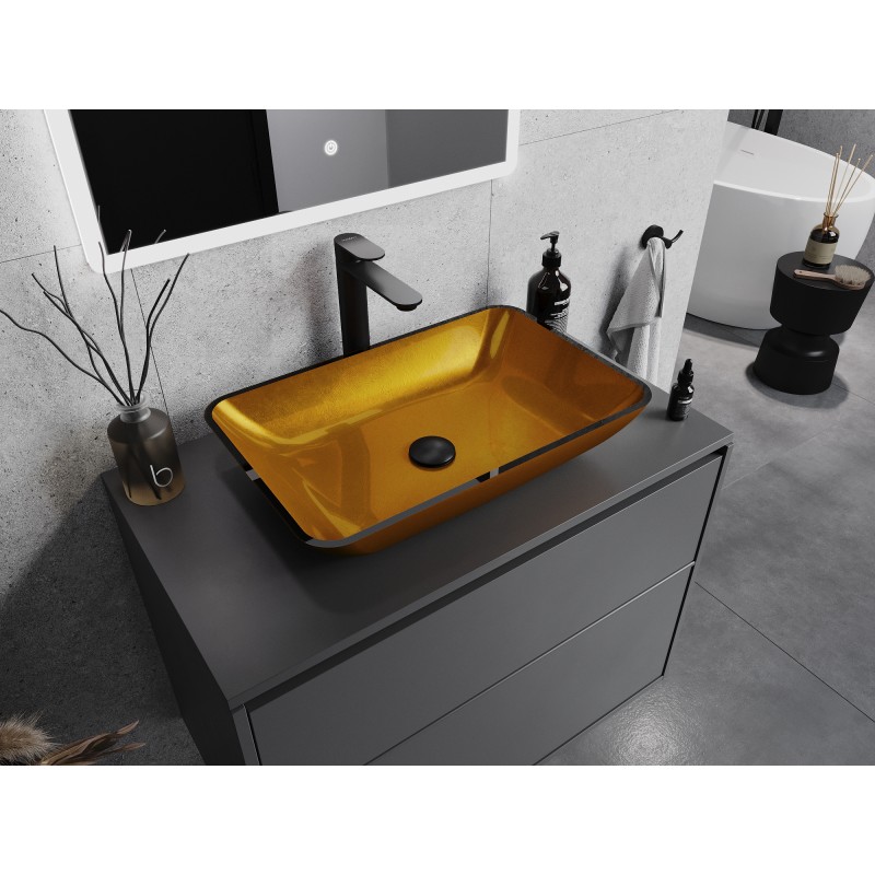 Mexen Megan lavabo en verre à poser 56 x 36 cm, doré - 24135650