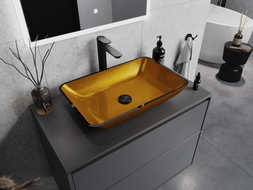 Mexen Megan lavabo en verre à poser 56 x 36 cm, doré - 24135650