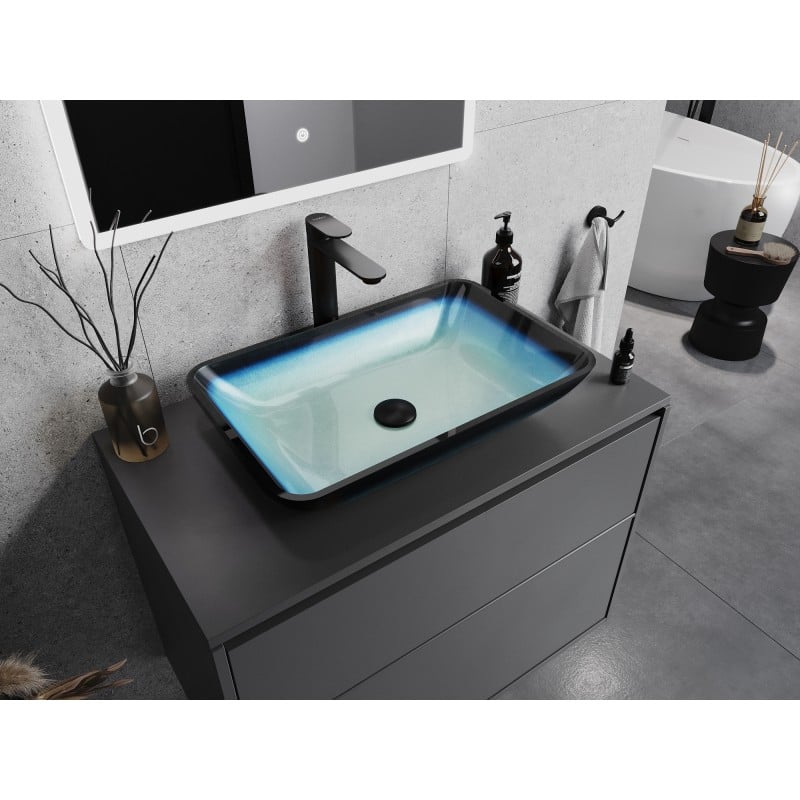 Mexen Megan lavabo en verre à poser 56 x 36 cm, bleu - 24135647