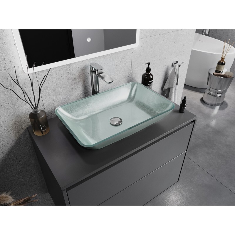 Mexen Megan lavabo en verre à poser 56 x 36 cm, argenté - 24135611