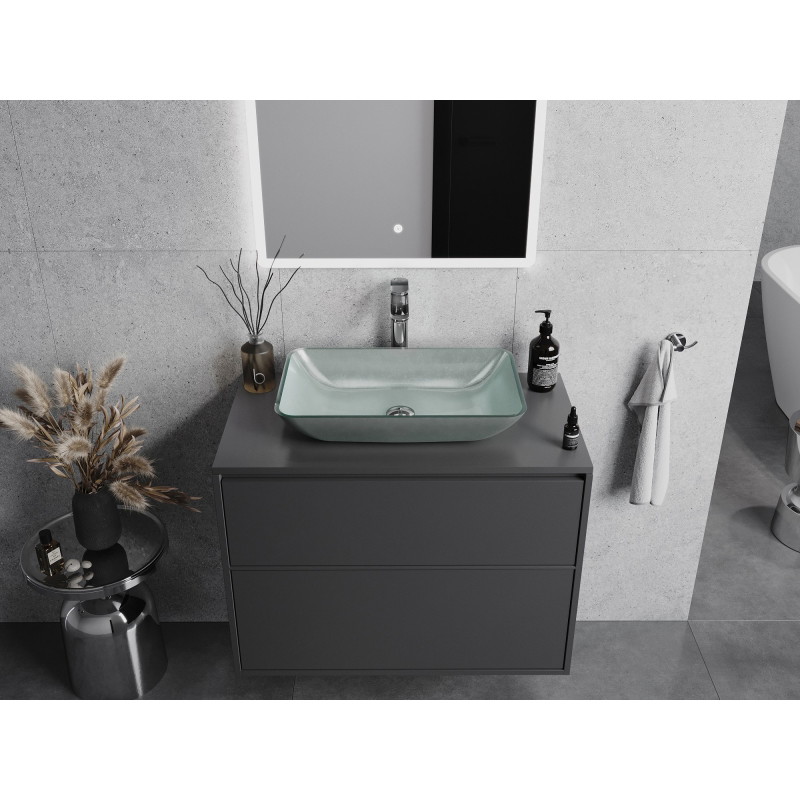 Mexen Megan lavabo en verre posé sur le comptoir 56 x 36 cm, argenté - 24135611