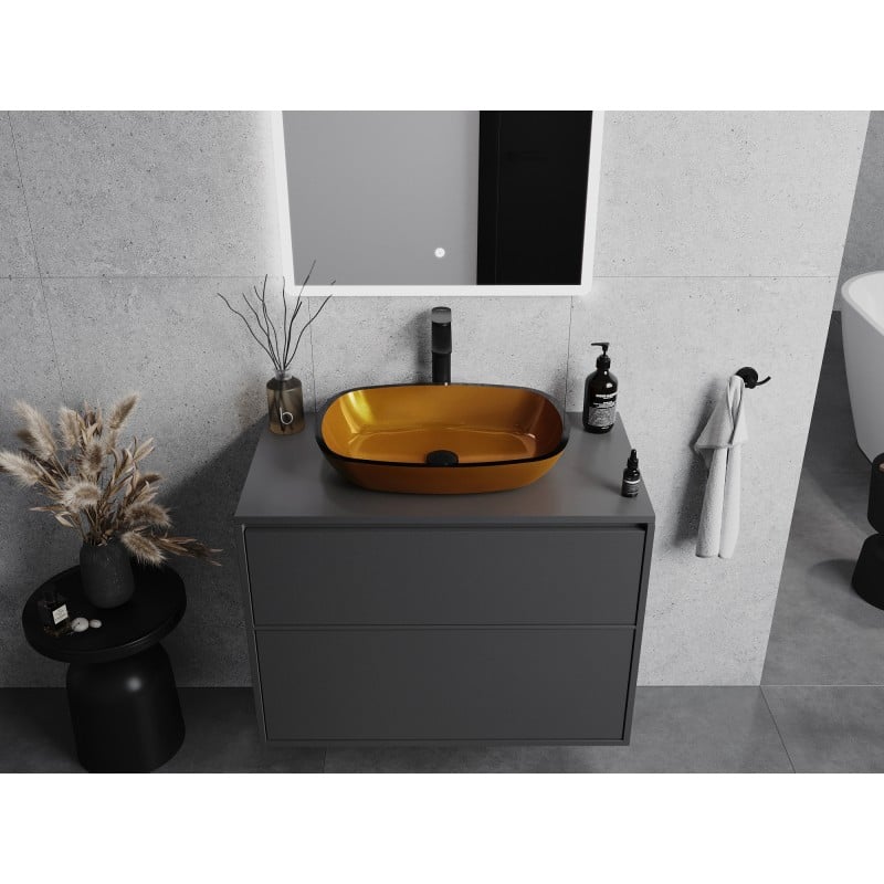 Mexen Araks lavabo en verre sur comptoir 54 x 39 cm, or - 24155450