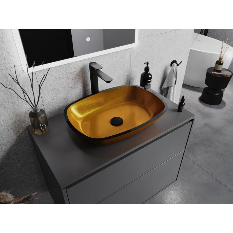 Mexen Araks lavabo en verre sur comptoir 54 x 39 cm, or - 24155450