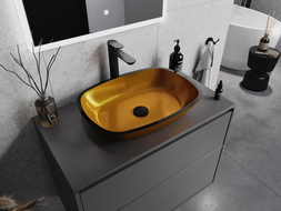 Mexen Araks lavabo en verre à poser 54 x 39 cm, doré - 24155450