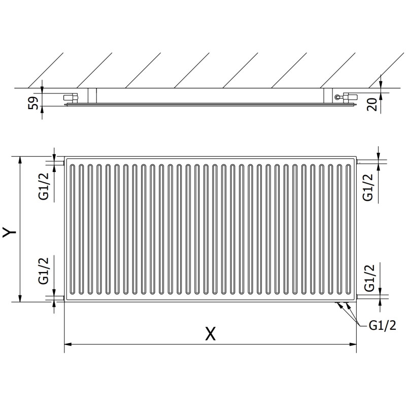 Mexen CVH10 Hygiène radiateur à panneau 500 x 1000 mm, raccordement inférieur, 530 W, noir - W610H-050-100-70