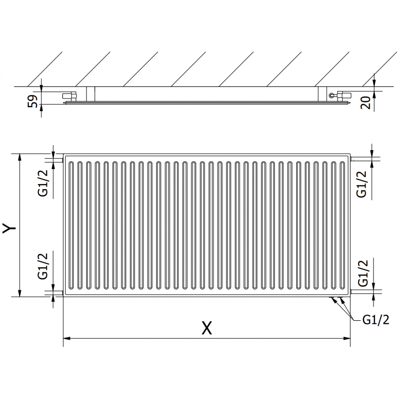 Mexen CVH10 Hygiène radiateur à plaques 500 x 1100 mm, raccordement inférieur, 583 W, noir - W610H-050-110-70
