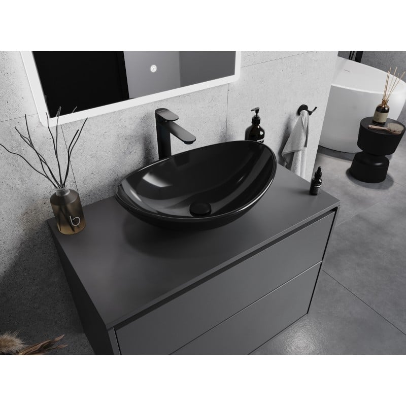 Mexen Sonia lavabo en verre à poser 54 x 37 cm, noir - 24145470