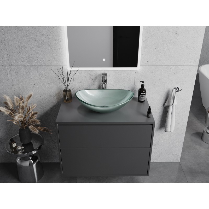 Mexen Sonia lavabo en verre sur plan 54 x 37 cm, argenté - 24145411