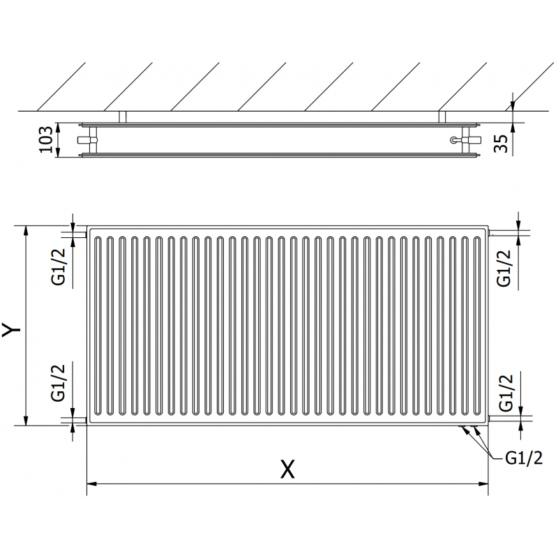 Mexen CVH20 Radiateur hygiène à panneau 400 x 1000 mm, raccordement par le bas, 795 W, noir - W620H-040-100-70