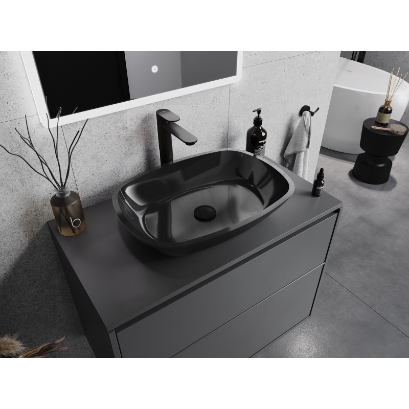 Mexen Araks lavabo en verre sur plan 54 x 39 cm, noir - 24155470