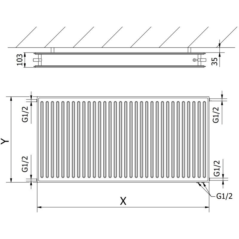 Mexen CVH20 Hygiène radiateur à plaques 500 x 1400 mm, connexion inférieure, 1326 W, noir - W620H-050-140-70