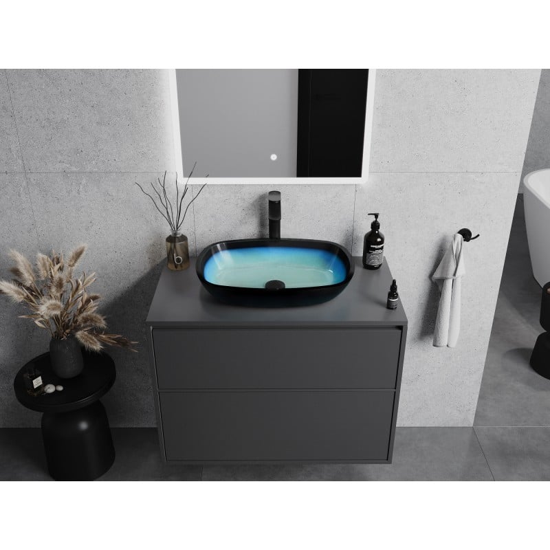 Mexen Araks lavabo en verre à poser 54 x 39 cm, bleu - 24155447