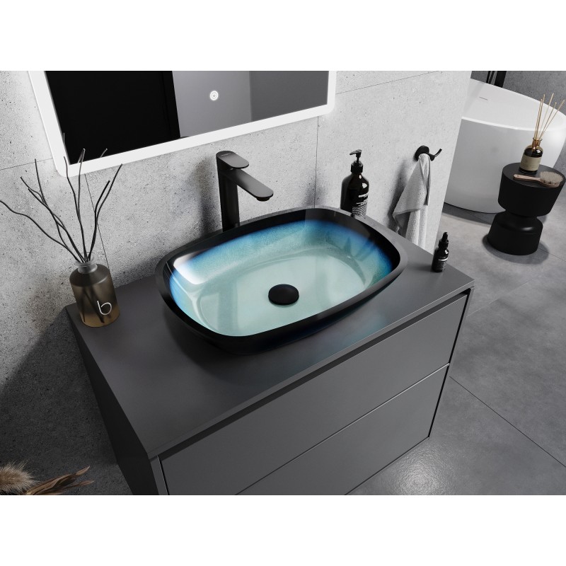 Mexen Araks lavabo en verre sur plan 54 x 39 cm, bleu - 24155447