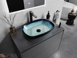 Mexen Araks lavabo en verre sur plan 54 x 39 cm, bleu - 24155447