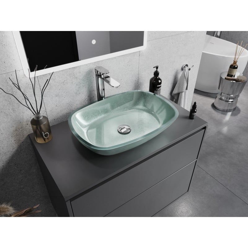 Mexen Araks lavabo en verre à poser 54 x 39 cm, argenté - 24155411