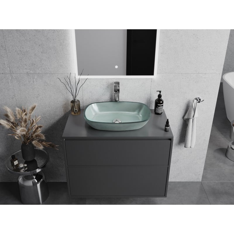 Mexen Araks lavabo en verre à poser 54 x 39 cm, argenté - 24155411