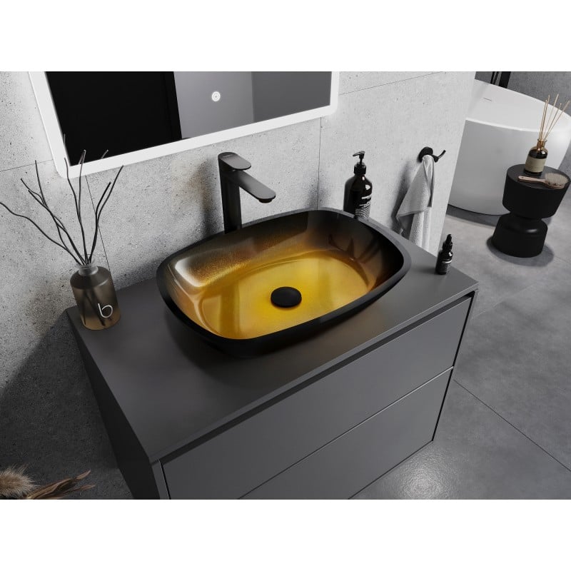 Mexen Araks lavabo en verre à poser 54 x 39 cm, or foncé - 24155451