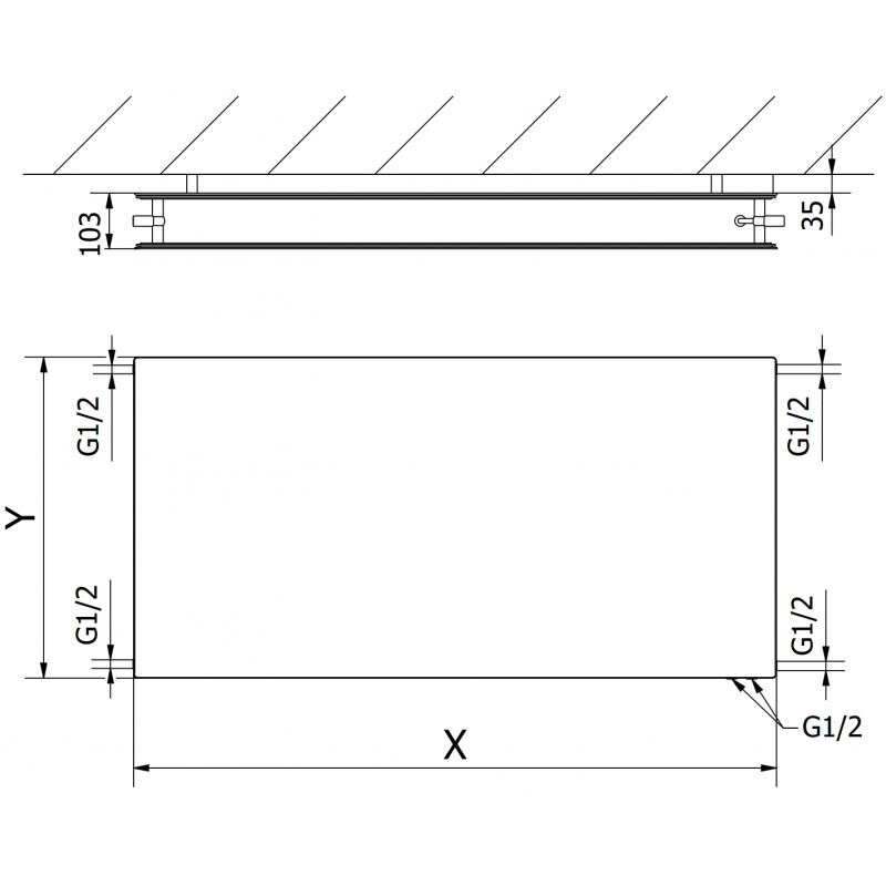 Mexen CVHF20 Hygiene Flat radiateur à plaque 400 x 1100 mm, raccordement inférieur, 791 W, noir - W620HF-040-110-70