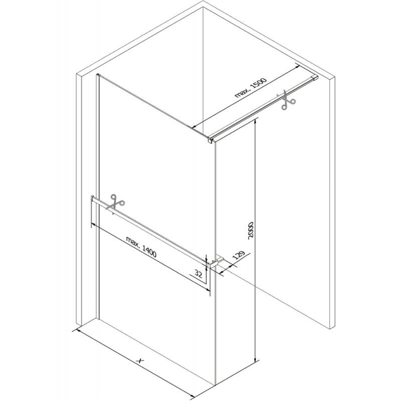 Mexen Kioto+ panneau de douche avec étagère Walk-in 80 x 200 cm, grille noire, blanc - 800-080-121-20-77