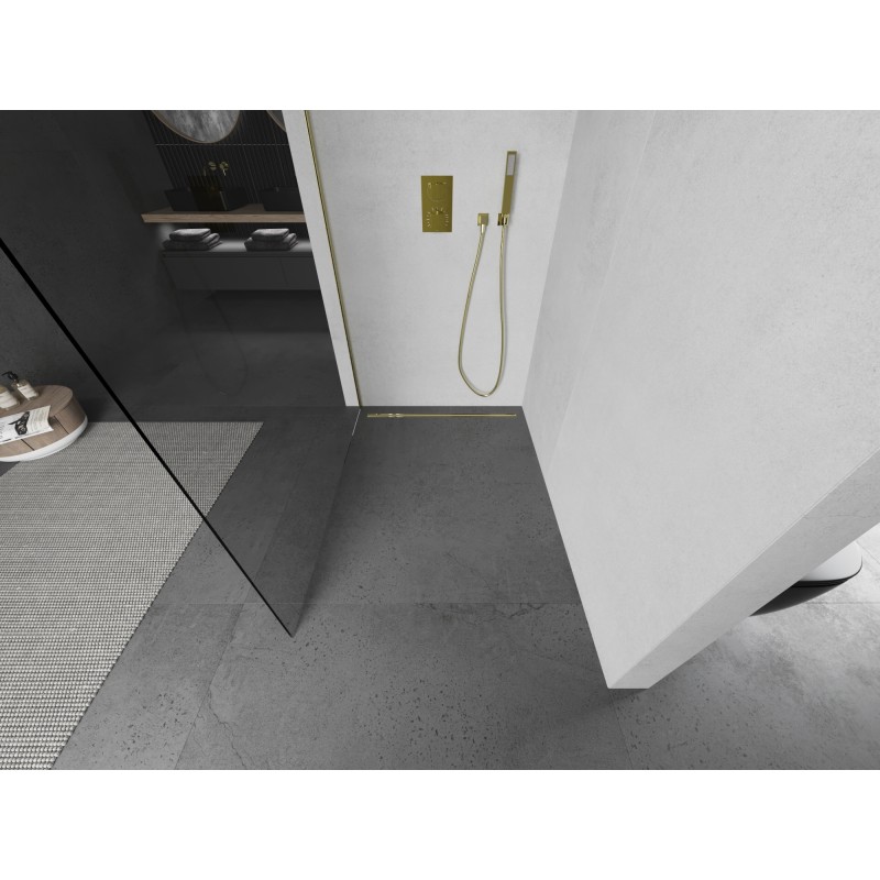 Mexen Kioto paroi de douche Walk-in 65 x 200 cm, transparent 8 mm, or brossé - 800-065-101-55-00