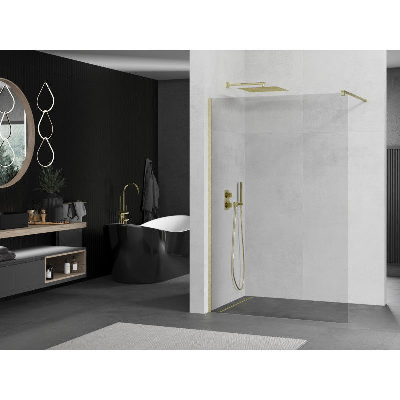Mexen Kioto paroi de douche Walk-in 115 x 200 cm, transparent 8 mm, or brossé - 800-115-101-55-00