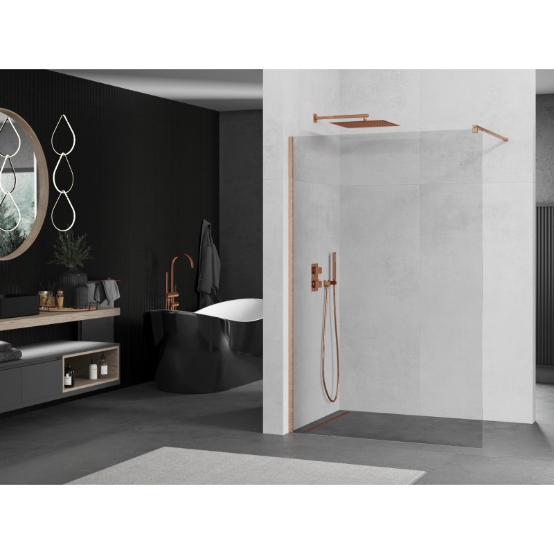 Mexen Kioto paroi de douche Walk-in 85 x 200 cm, transparent 8 mm, cuivre brossé - 800-085-101-65-00