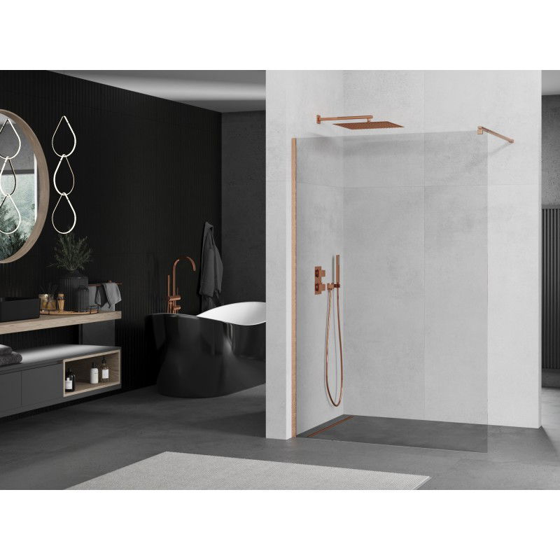 Mexen Kioto panneau de douche Walk-in 155 x 200 cm, transparent 8 mm, cuivre brossé - 800-155-101-65-00