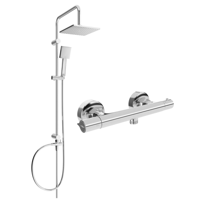 Mexen Tord ensemble de douche apparent avec pomme de douche et mitigeur thermostatique Slim, chromé - 77105200-00