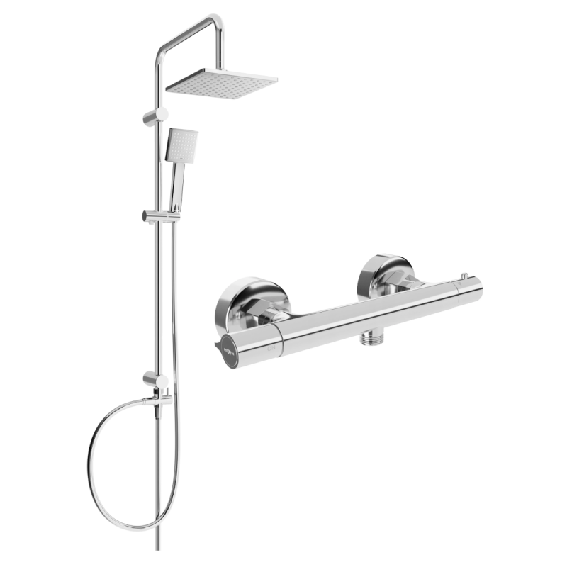 Mexen Tord ensemble de douche en saillie avec pomme de douche et robinet de douche thermostatique Slim, chrome - 77105200-00