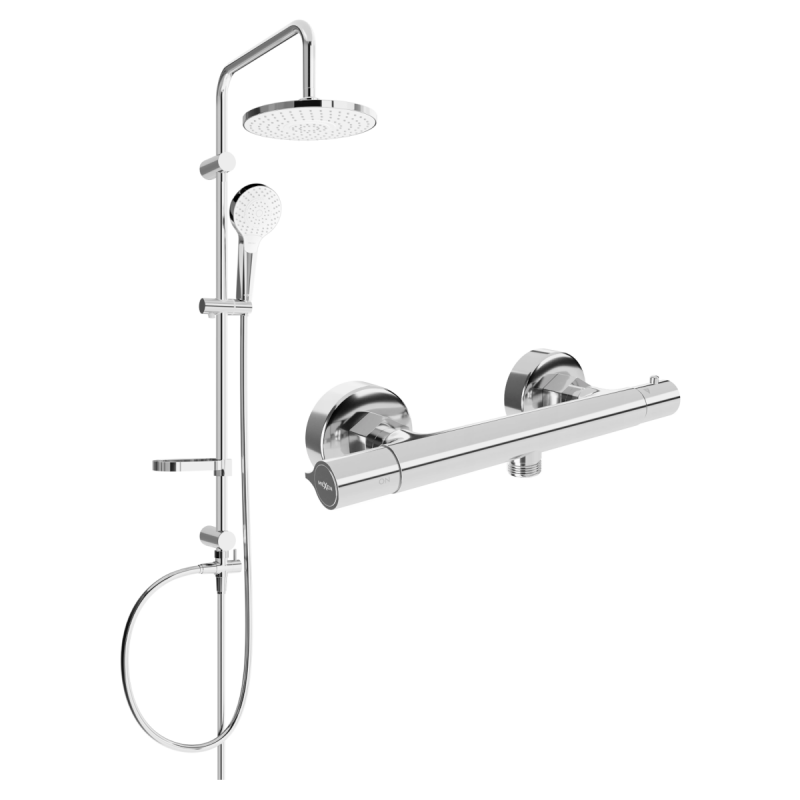 Set de douche extérieur Mexen Erik avec pomme de douche et robinet thermostatique Slim, chrome - 77105205-00