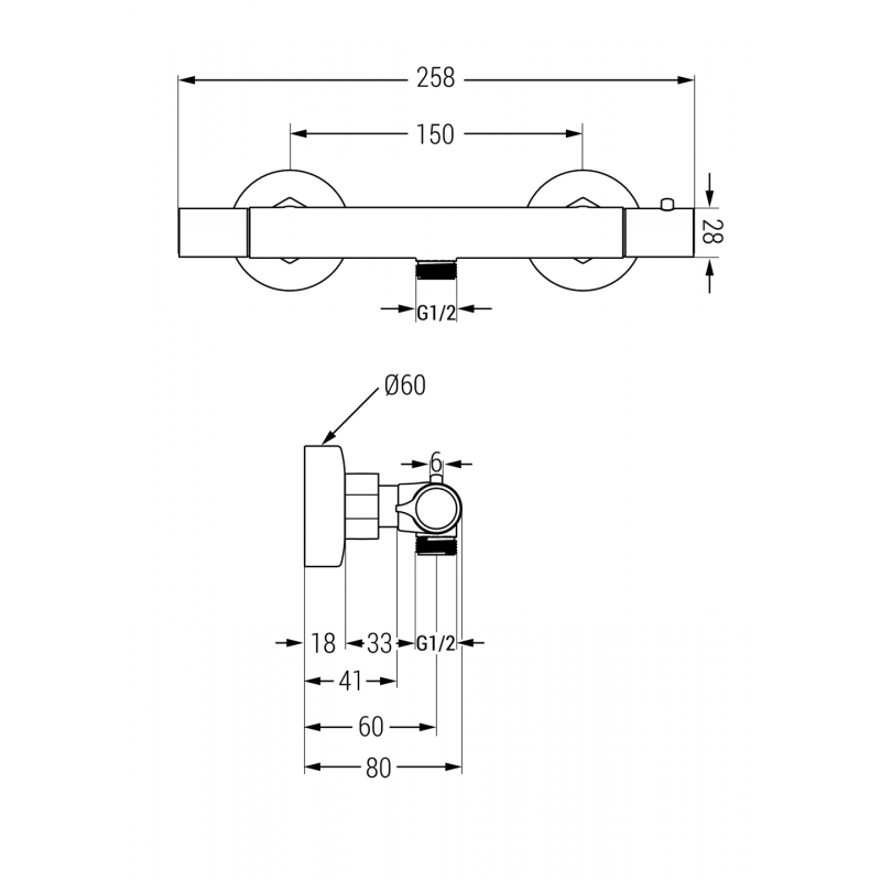 Mexen Slim Tord ensemble de douche en surface avec pomme de douche et robinet de douche thermostatique, noir - 77105200-70