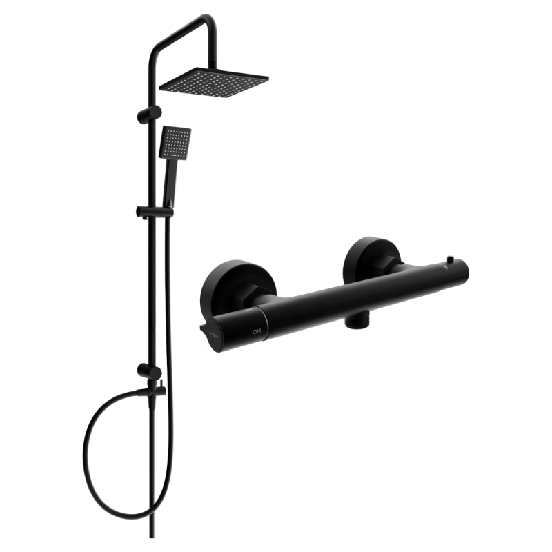 Mexen Tord ensemble de douche mural avec douche de tête et robinet thermostatique Slim, noir - 77105200-70