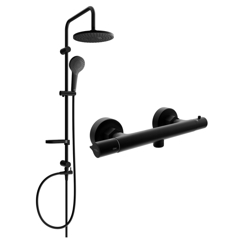 Mexen Erik ensemble de douche extérieur avec pommeau de douche et robinet thermostatique Slim, noir - 77105205-70