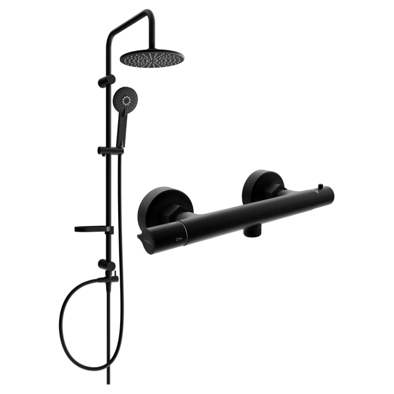 Mexen Slim Carl ensemble de douche apparent avec pomme haute et mitigeur thermostatique, noir - 77105240-70