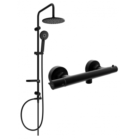 Mexen Carl ensemble de douche apparent avec pomme de douche et robinet de douche thermostatique Slim, noir - 77105240-70