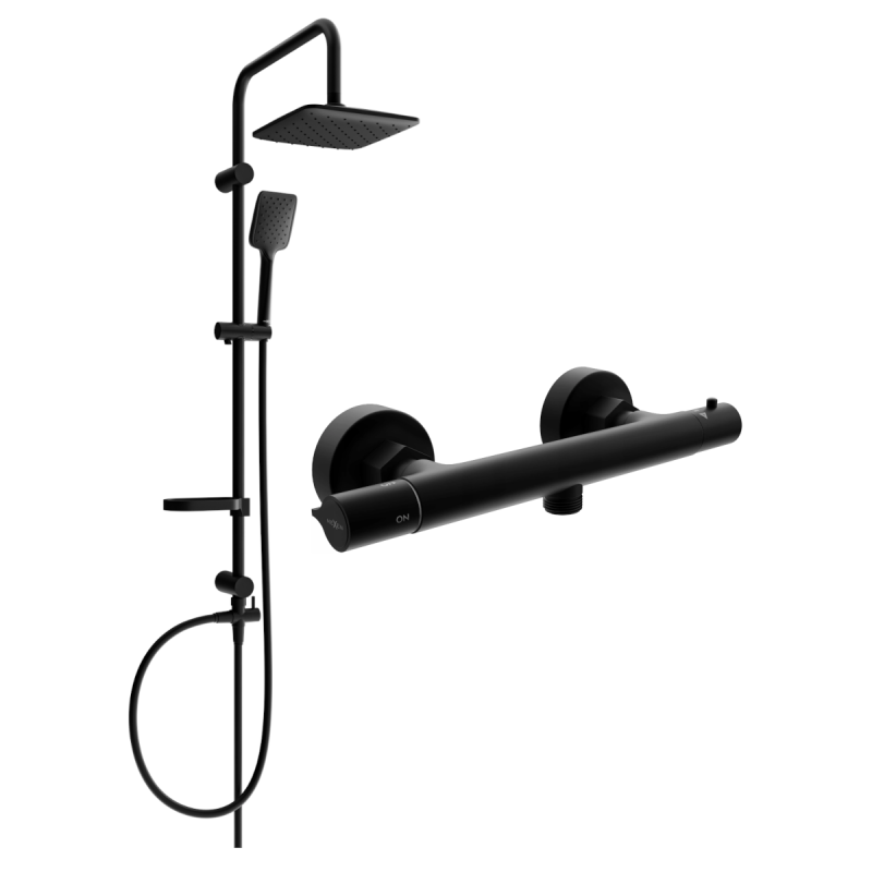 Ensemble douche apparent avec pommeau pluie et robinet thermostatique Slim, noir - 77105262-70