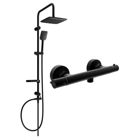 Ensemble douche apparent avec pommeau pluie et robinet thermostatique Slim, noir - 77105262-70
