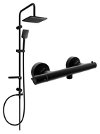 Ensemble douche apparent avec pommeau pluie et robinet thermostatique Slim, noir - 77105262-70